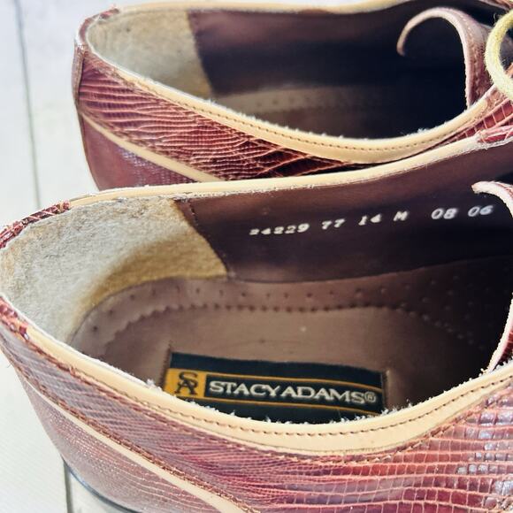 Sz 14 Stacy Adams Burgundy Beige Animal Print Leather Oxford Lace Up Dress Shoes main image 6